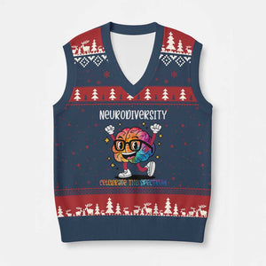 Neurodiversity Brain V-Neck Knit Sweater Vest Celebrate The Spectrum Autism Acceptance ASD ADHD TS02 Navy Red Print Your Wear