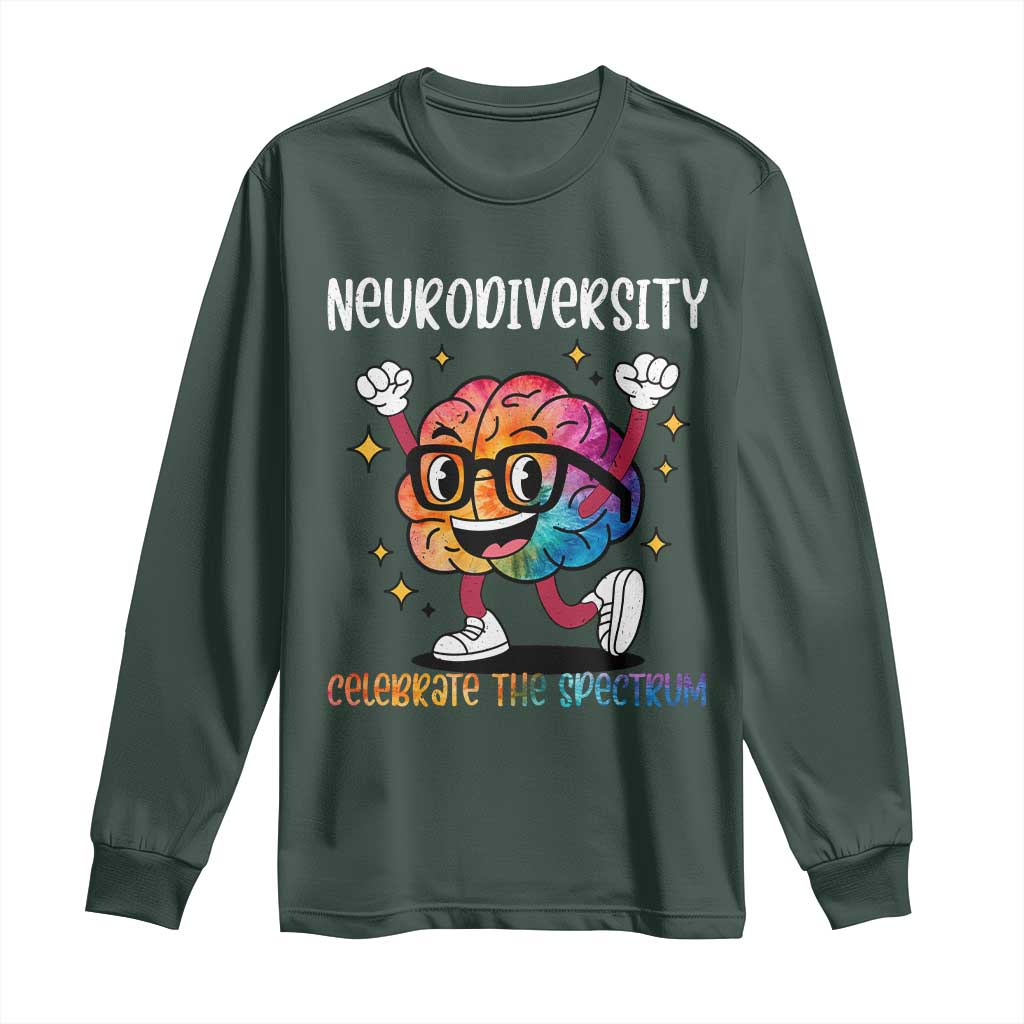 Neurodiversity Brain Long Sleeve Shirt Celebrate The Spectrum Autism Acceptance ASD ADHD TS02 Dark Forest Green Print Your Wear