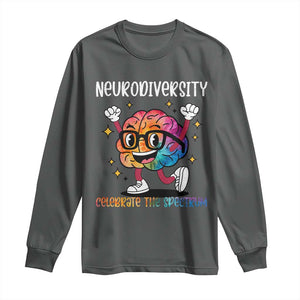 Neurodiversity Brain Long Sleeve Shirt Celebrate The Spectrum Autism Acceptance ASD ADHD TS02 Dark Heather Print Your Wear
