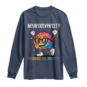 Neurodiversity Brain Long Sleeve Shirt Celebrate The Spectrum Autism Acceptance ASD ADHD TS02 Navy Print Your Wear