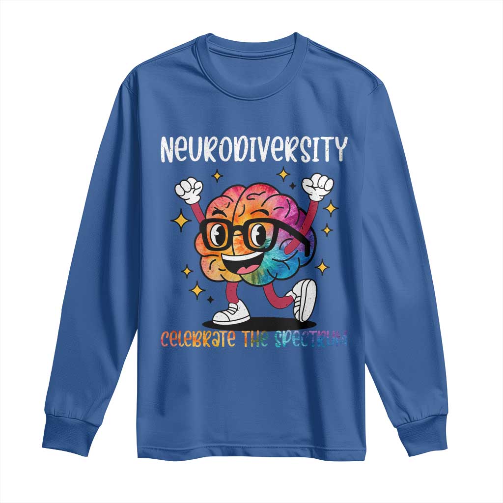 Neurodiversity Brain Long Sleeve Shirt Celebrate The Spectrum Autism Acceptance ASD ADHD TS02 Royal Blue Print Your Wear