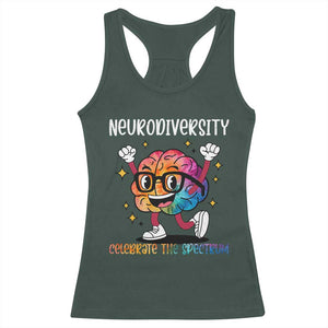 Neurodiversity Brain Racerback Tank Top Celebrate The Spectrum Autism Acceptance ASD ADHD TS02 Dark Forest Green Print Your Wear