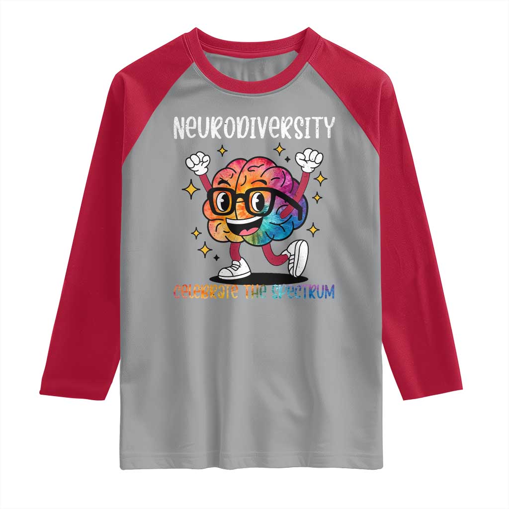 Neurodiversity Brain Raglan Shirt Celebrate The Spectrum Autism Acceptance ASD ADHD TS02 Sport Gray Red Print Your Wear