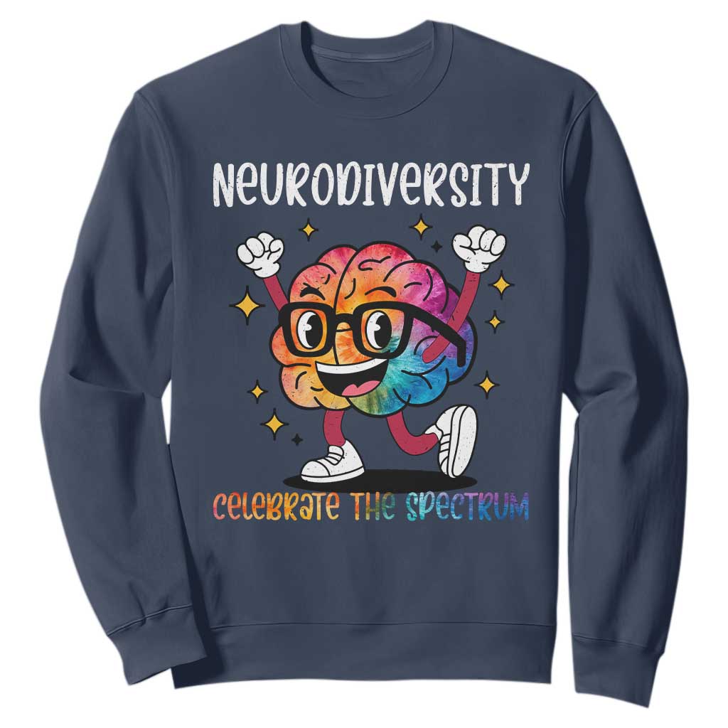 Neurodiversity Brain Sweatshirt Celebrate The Spectrum Autism Acceptance ASD ADHD TS02 Navy Print Your Wear