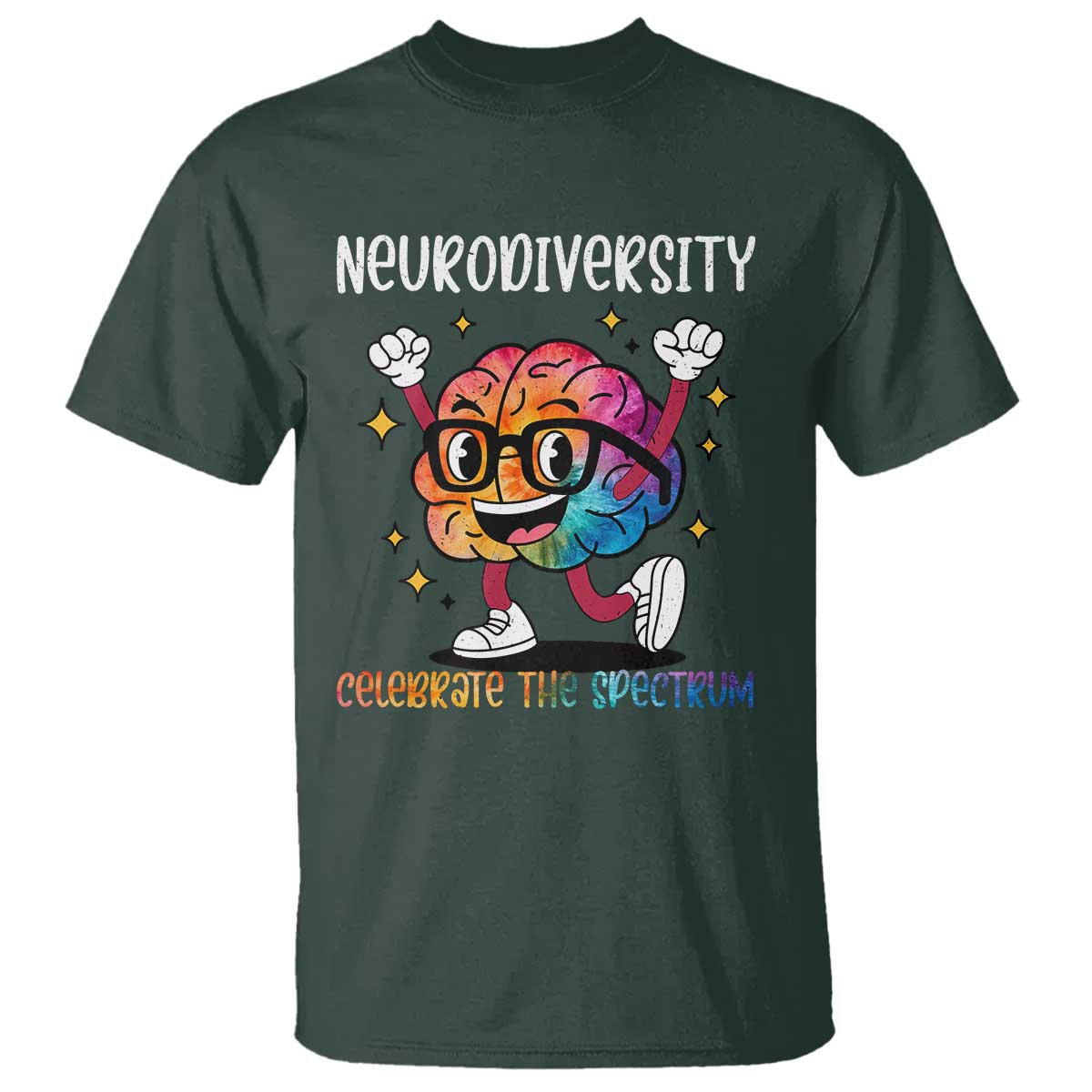 Neurodiversity Brain T Shirt Celebrate The Spectrum Autism Acceptance ASD ADHD TS02 Dark Forest Green Print Your Wear