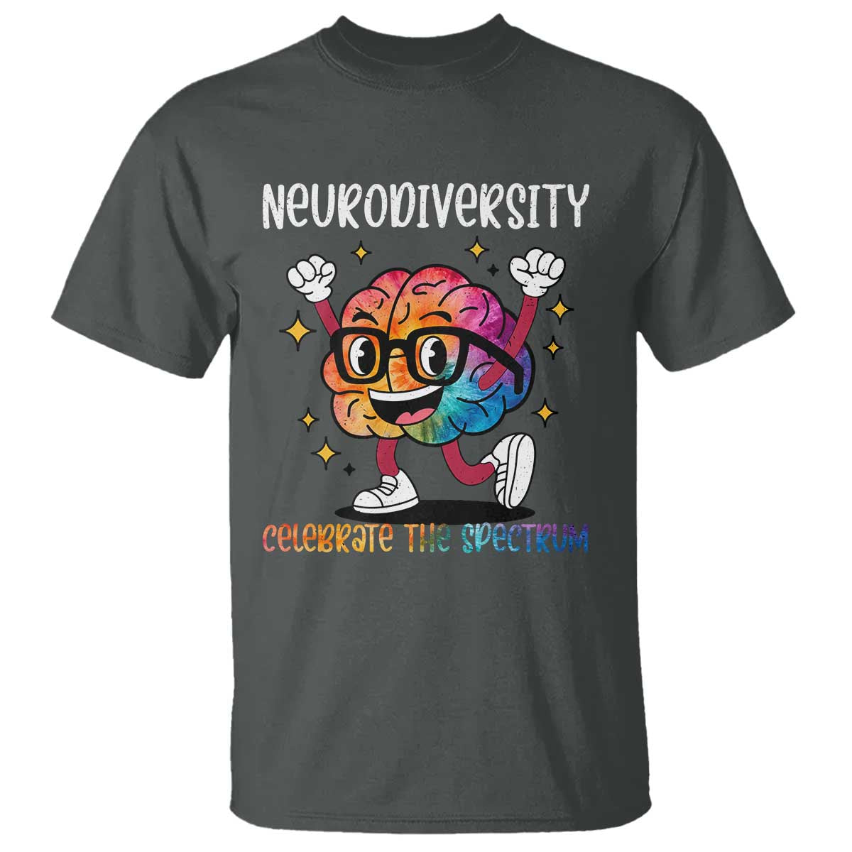 Neurodiversity Brain T Shirt Celebrate The Spectrum Autism Acceptance ASD ADHD TS02 Dark Heather Print Your Wear