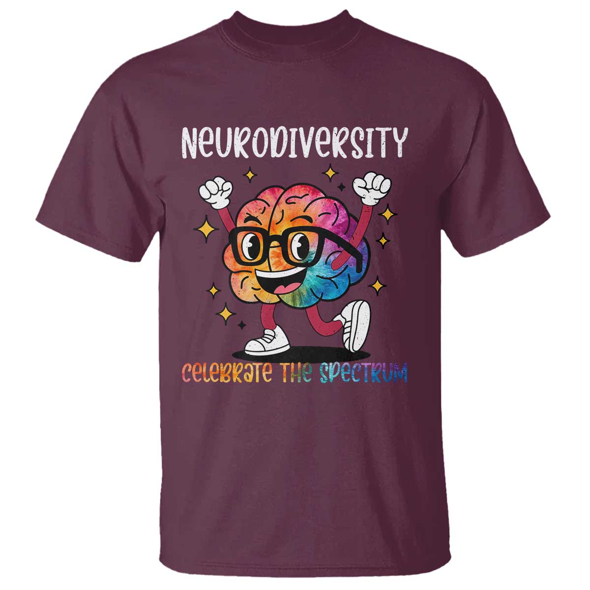Neurodiversity Brain T Shirt Celebrate The Spectrum Autism Acceptance ASD ADHD TS02 Maroon Print Your Wear