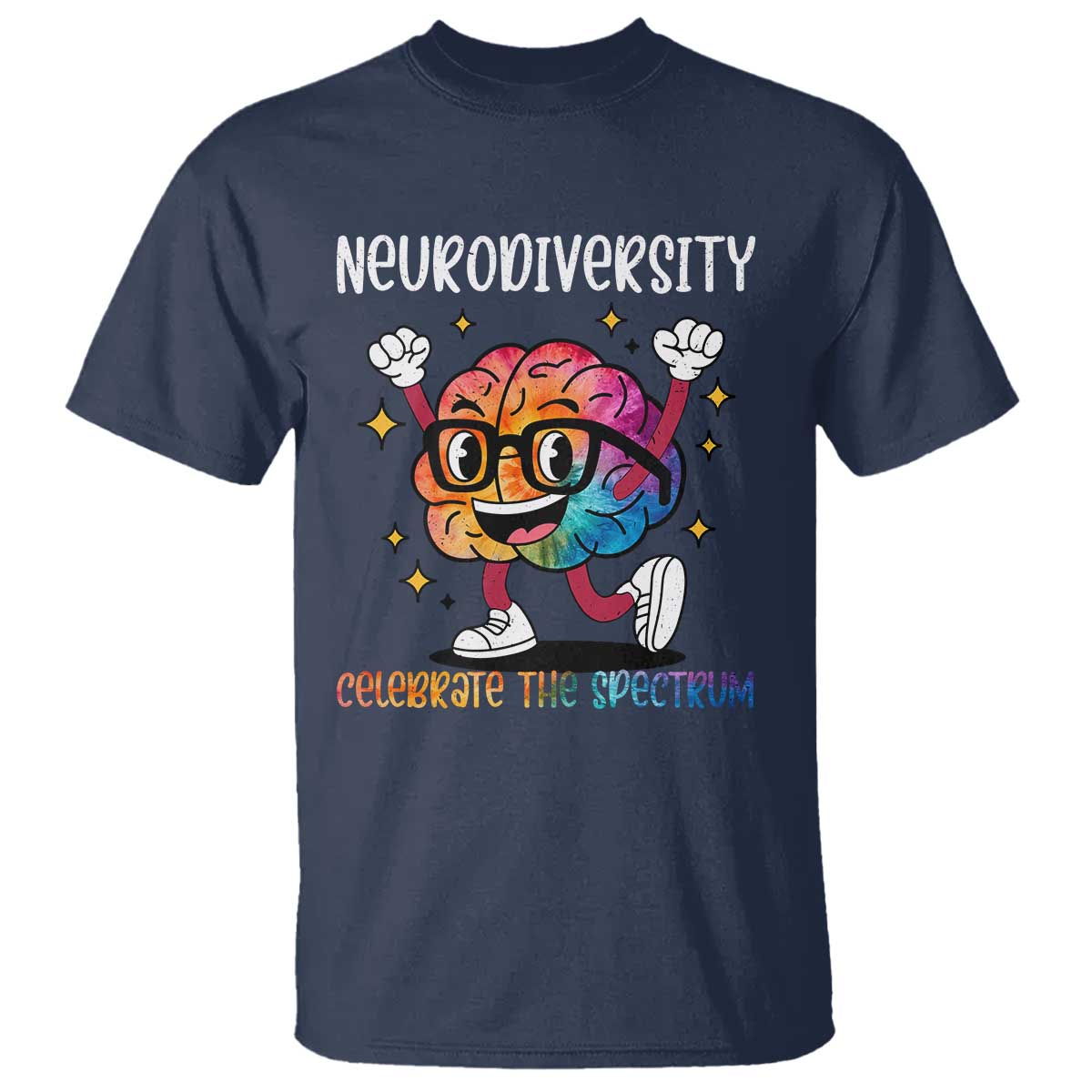 Neurodiversity Brain T Shirt Celebrate The Spectrum Autism Acceptance ASD ADHD TS02 Navy Print Your Wear
