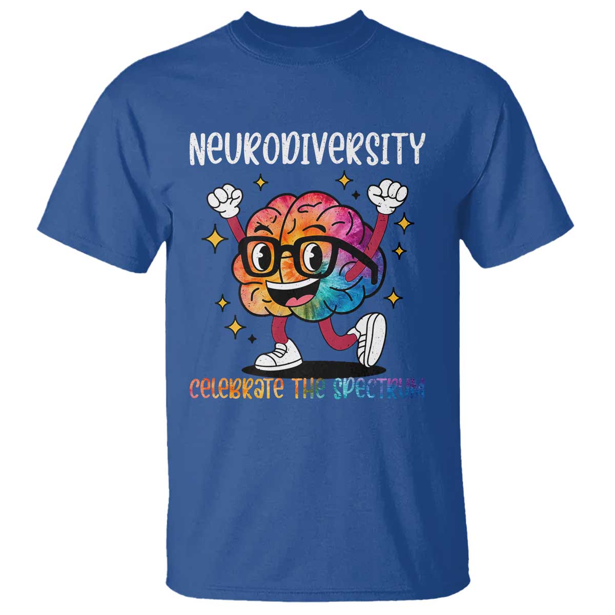 Neurodiversity Brain T Shirt Celebrate The Spectrum Autism Acceptance ASD ADHD TS02 Royal Blue Print Your Wear