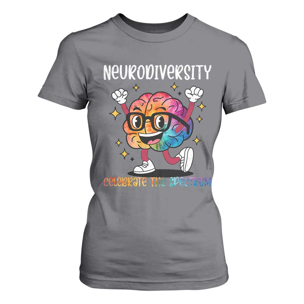 Neurodiversity Brain T Shirt For Women Celebrate The Spectrum Autism Acceptance ASD ADHD TS02 Charcoal Print Your Wear