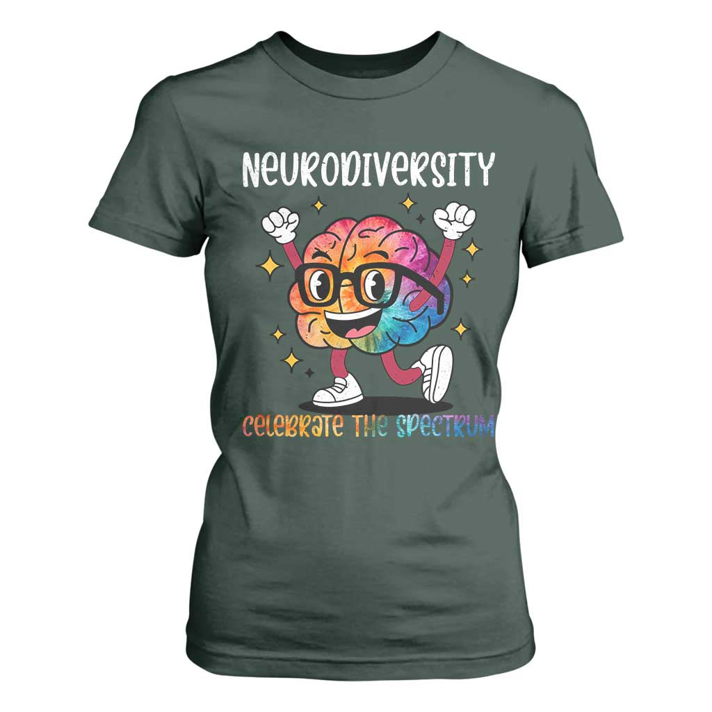 Neurodiversity Brain T Shirt For Women Celebrate The Spectrum Autism Acceptance ASD ADHD TS02 Dark Forest Green Print Your Wear