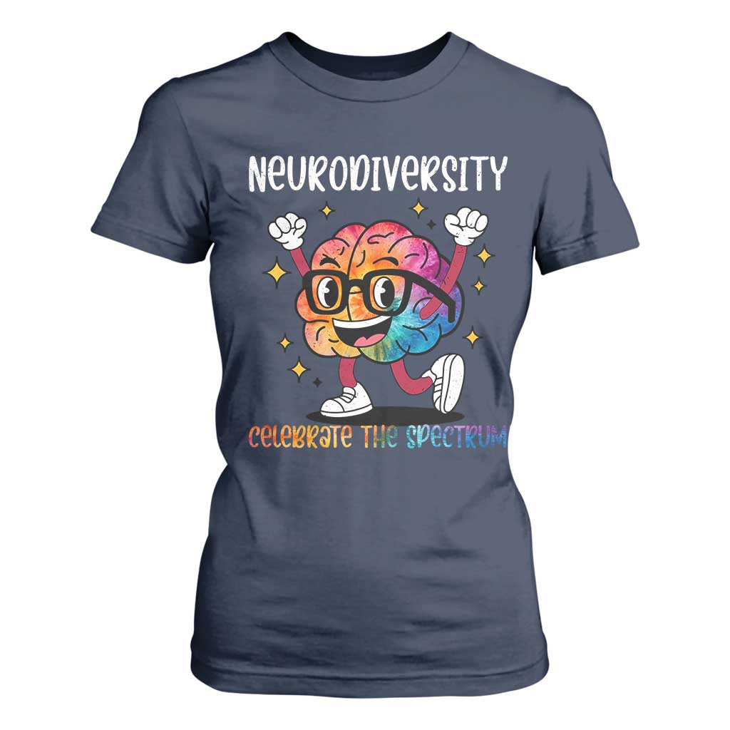 Neurodiversity Brain T Shirt For Women Celebrate The Spectrum Autism Acceptance ASD ADHD TS02 Navy Print Your Wear