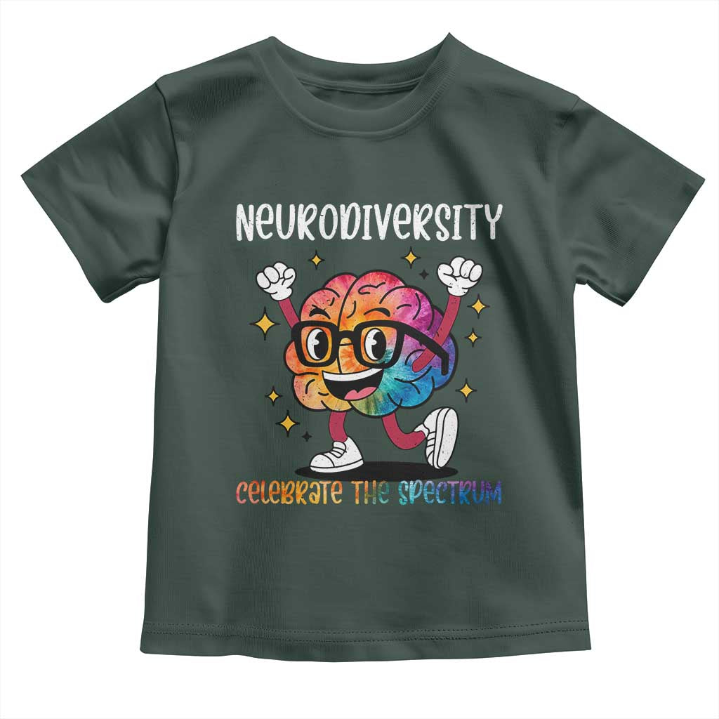 Neurodiversity Brain Toddler T Shirt Celebrate The Spectrum Autism Acceptance ASD ADHD TS02 Dark Forest Green Print Your Wear
