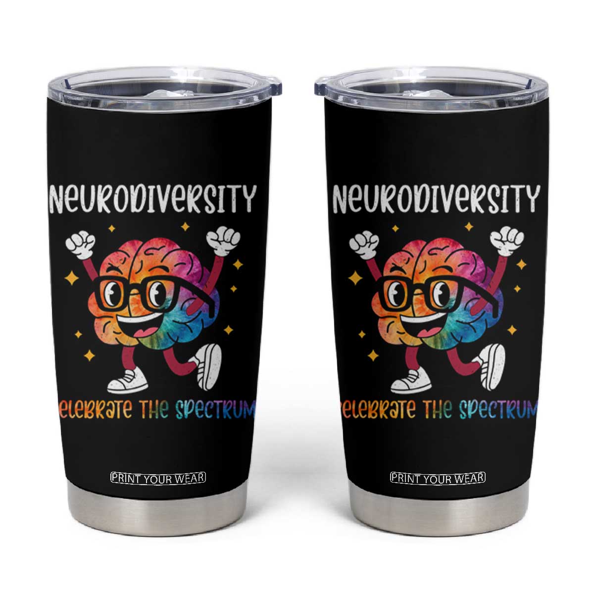 Neurodiversity Brain Tumbler Cup Celebrate The Spectrum Autism Acceptance ASD ADHD TS02 Black Print Your Wear
