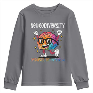 Neurodiversity Brain Youth Sweatshirt Celebrate The Spectrum Autism Acceptance ASD ADHD TS02 Charcoal Print Your Wear