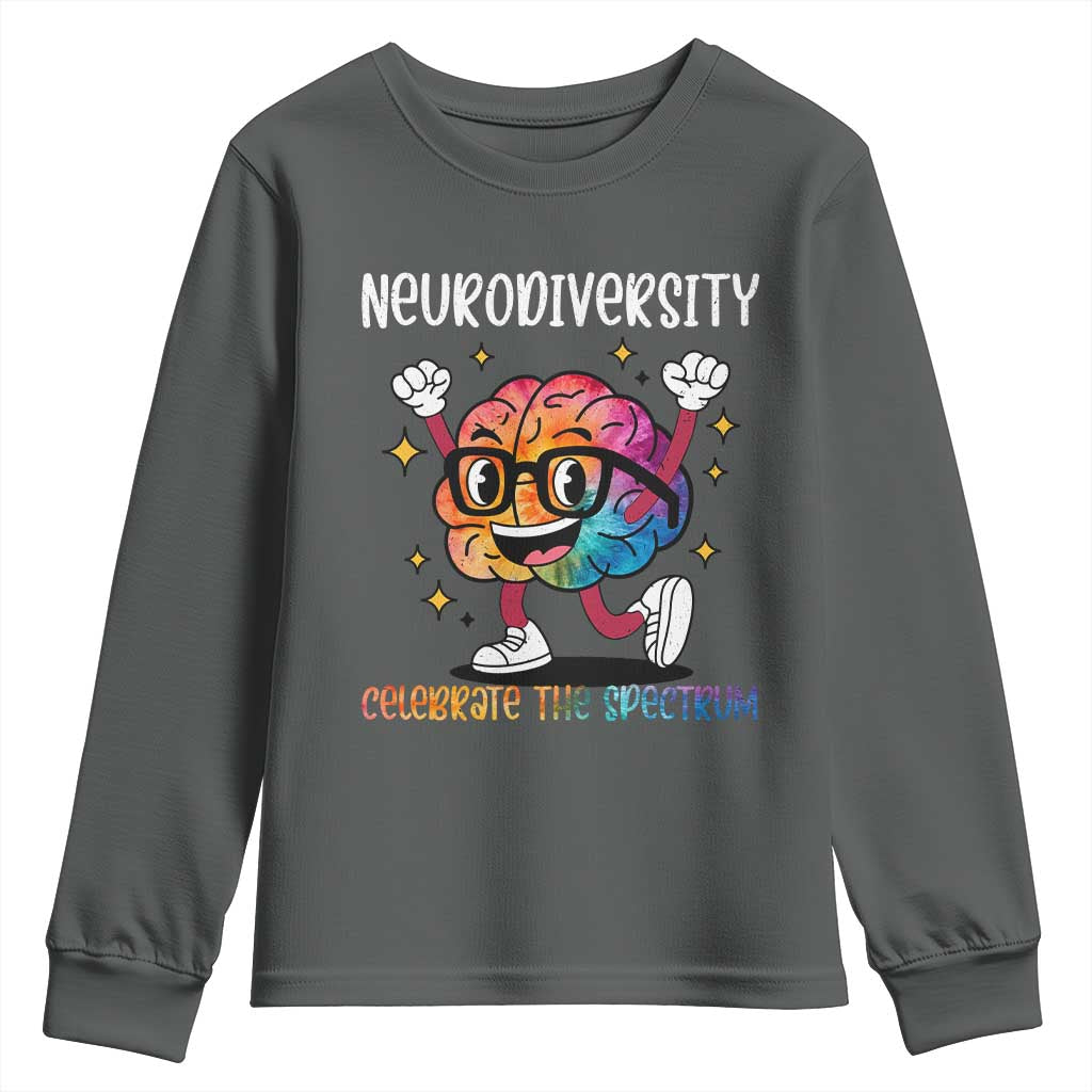 Neurodiversity Brain Youth Sweatshirt Celebrate The Spectrum Autism Acceptance ASD ADHD TS02 Dark Heather Print Your Wear