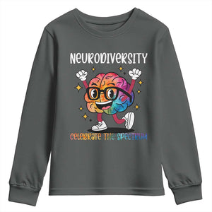 Neurodiversity Brain Youth Sweatshirt Celebrate The Spectrum Autism Acceptance ASD ADHD TS02 Dark Heather Print Your Wear