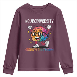 Neurodiversity Brain Youth Sweatshirt Celebrate The Spectrum Autism Acceptance ASD ADHD TS02 Maroon Print Your Wear