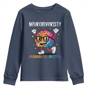 Neurodiversity Brain Youth Sweatshirt Celebrate The Spectrum Autism Acceptance ASD ADHD TS02 Navy Print Your Wear