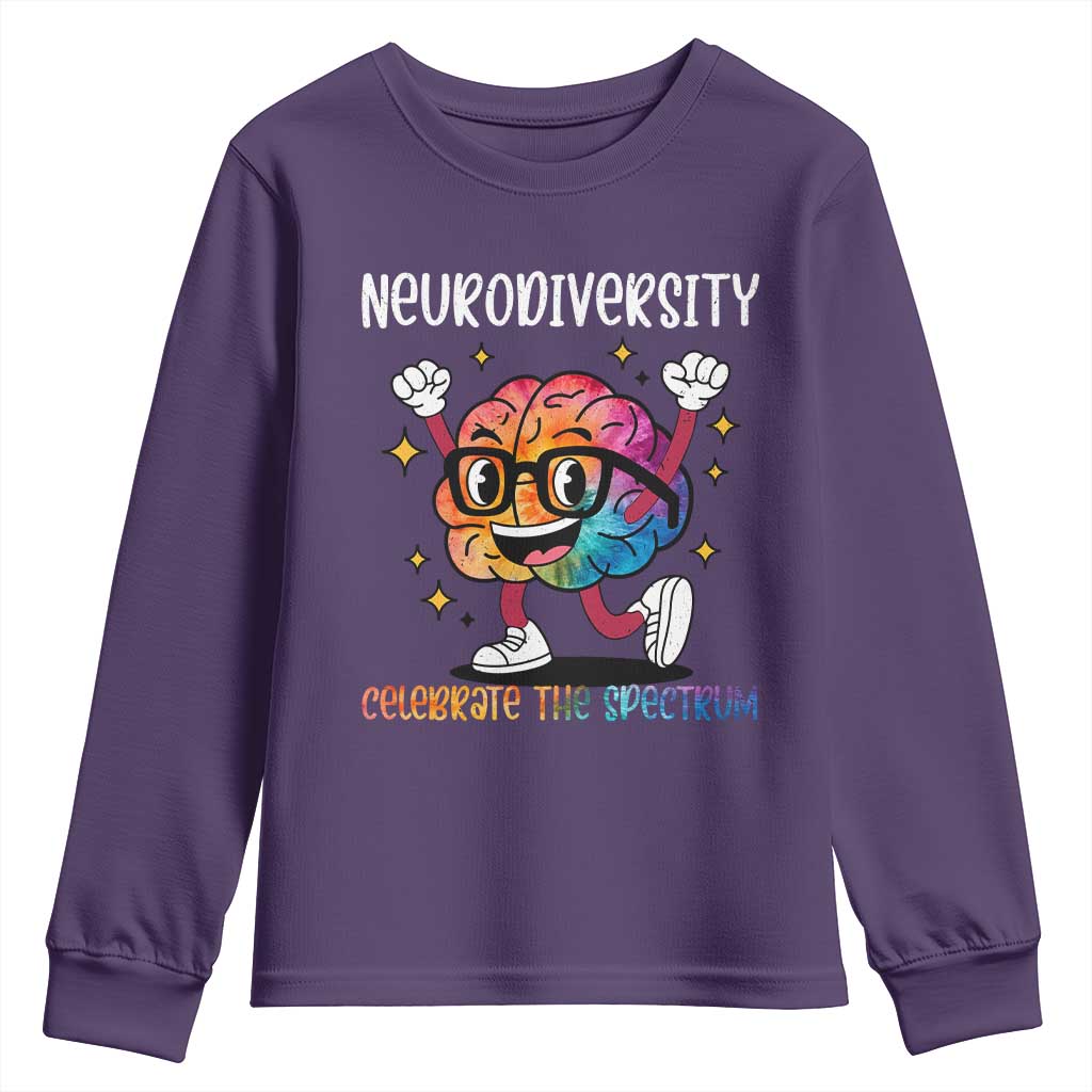 Neurodiversity Brain Youth Sweatshirt Celebrate The Spectrum Autism Acceptance ASD ADHD TS02 Purple Print Your Wear