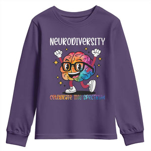 Neurodiversity Brain Youth Sweatshirt Celebrate The Spectrum Autism Acceptance ASD ADHD TS02 Purple Print Your Wear