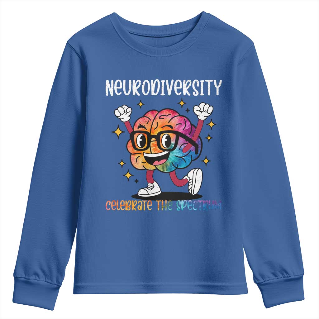 Neurodiversity Brain Youth Sweatshirt Celebrate The Spectrum Autism Acceptance ASD ADHD TS02 Royal Blue Print Your Wear