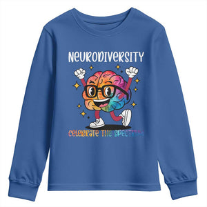 Neurodiversity Brain Youth Sweatshirt Celebrate The Spectrum Autism Acceptance ASD ADHD TS02 Royal Blue Print Your Wear
