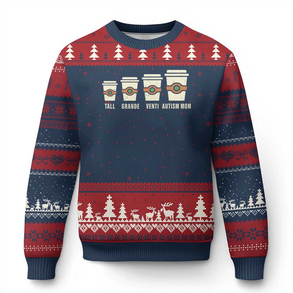 Funny Autism Mom Ugly Christmas Sweater Coffee Support Autistic TS02 Navy Red Print Your Wear