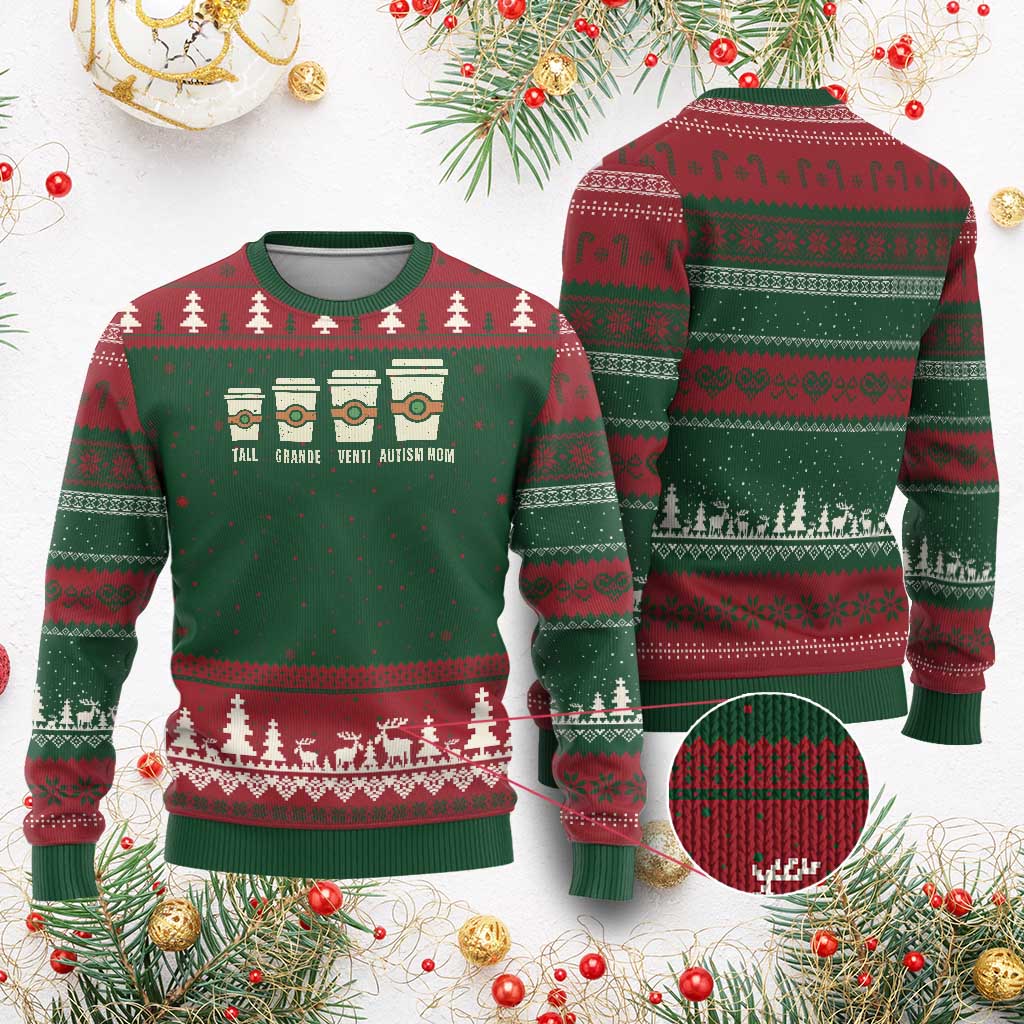 Funny Autism Mom Ugly Christmas Sweater Coffee Support Autistic TS02 Red Green Print Your Wear