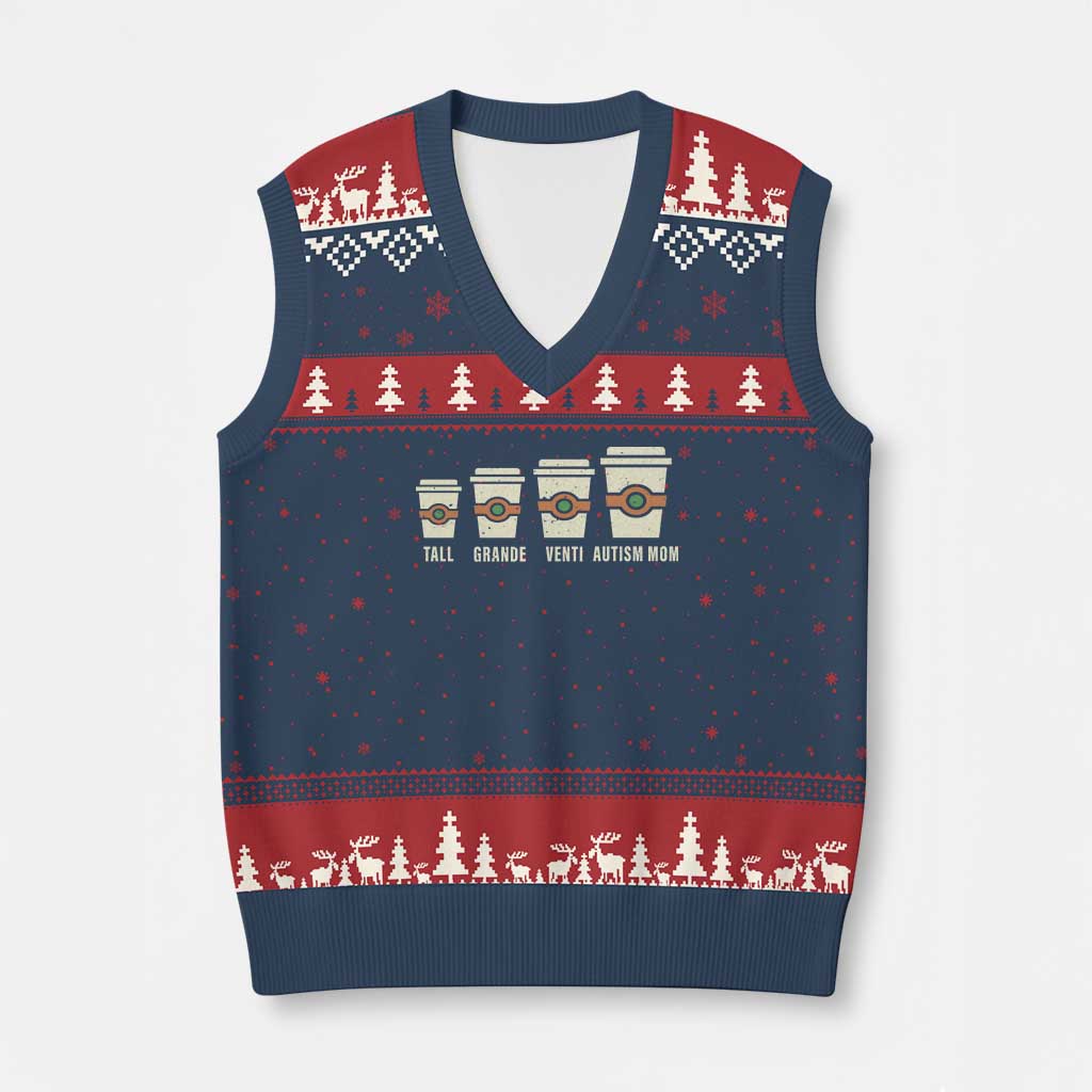 Funny Autism Mom V-Neck Knit Sweater Vest Coffee Support Autistic TS02 Navy Red Print Your Wear