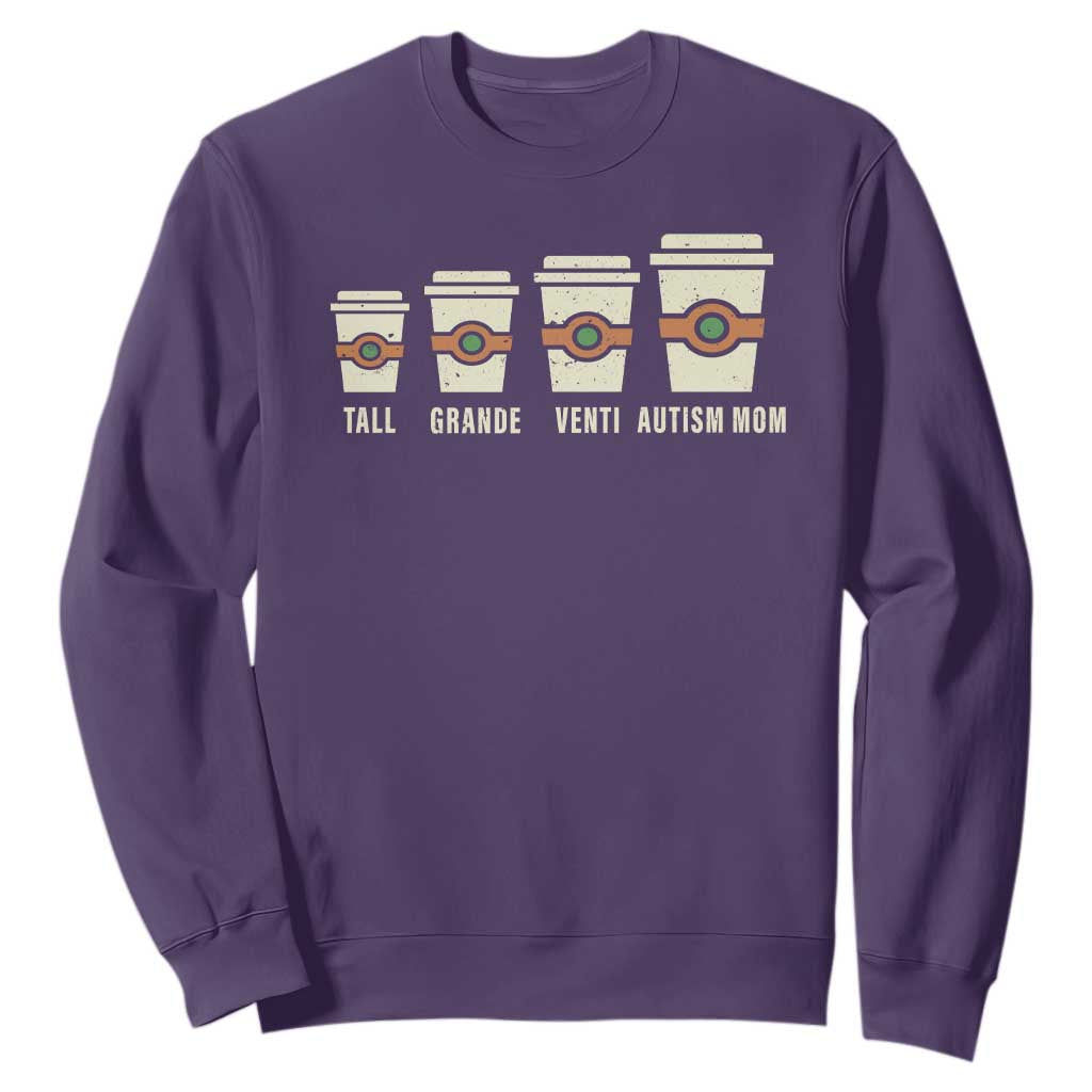 Funny Autism Mom Sweatshirt Coffee Support Autistic TS02 Purple Print Your Wear