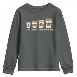 Funny Autism Mom Youth Sweatshirt Coffee Support Autistic TS02 Dark Heather Print Your Wear