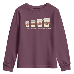 Funny Autism Mom Youth Sweatshirt Coffee Support Autistic TS02 Maroon Print Your Wear