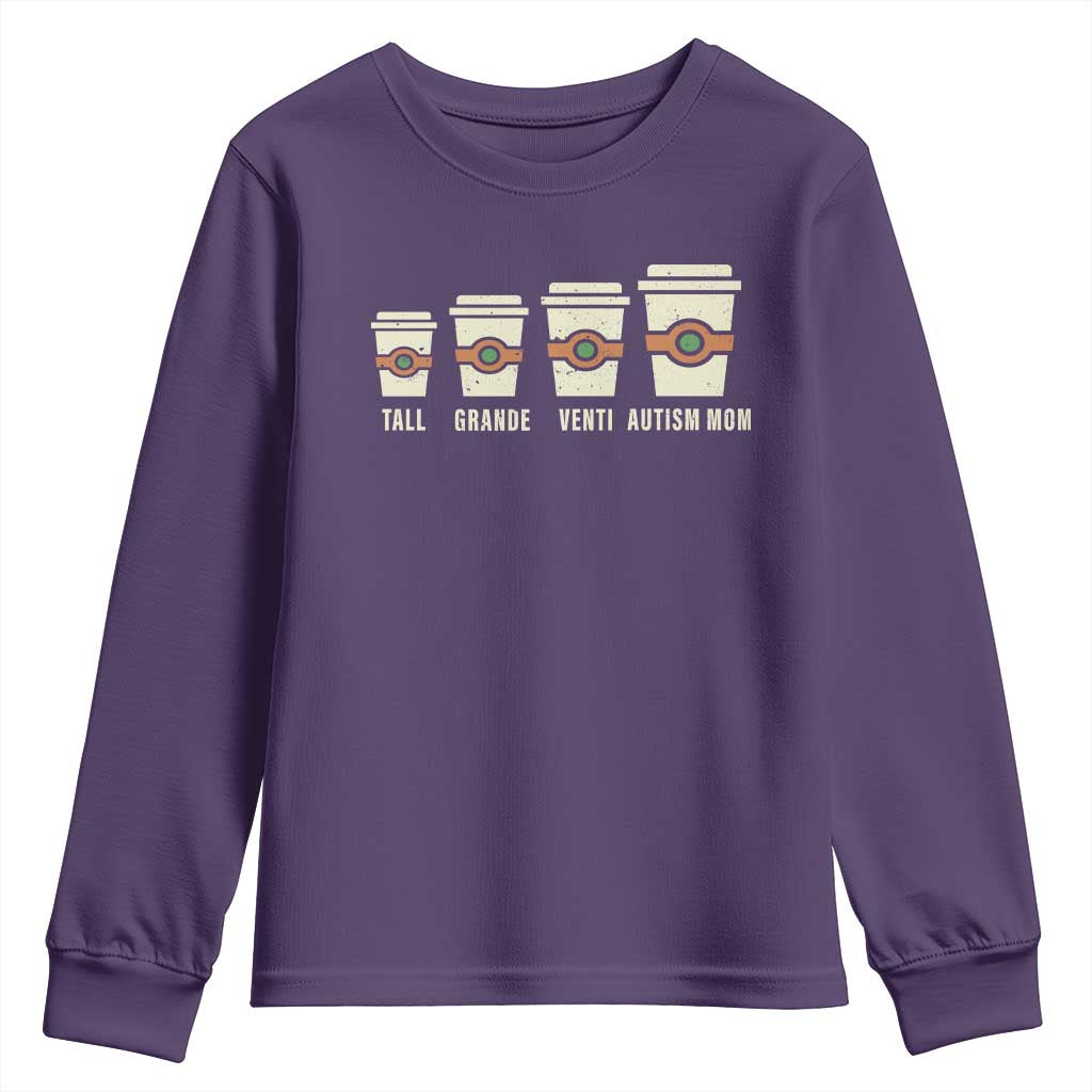 Funny Autism Mom Youth Sweatshirt Coffee Support Autistic TS02 Purple Print Your Wear