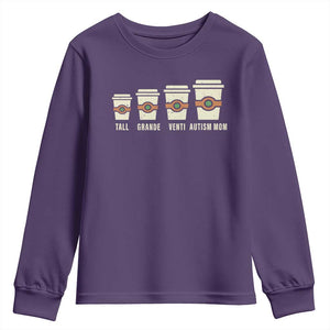 Funny Autism Mom Youth Sweatshirt Coffee Support Autistic TS02 Purple Print Your Wear