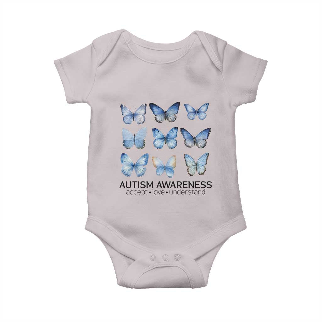Autism Awareness Blue Butterflies Baby Onesie Accept Love Understand TS02 Ice Gray Print Your Wear