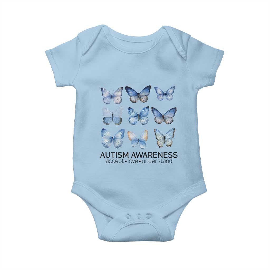 Autism Awareness Blue Butterflies Baby Onesie Accept Love Understand TS02 Light Blue Print Your Wear