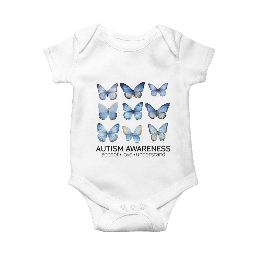 Autism Awareness Blue Butterflies Baby Onesie Accept Love Understand TS02 White Print Your Wear