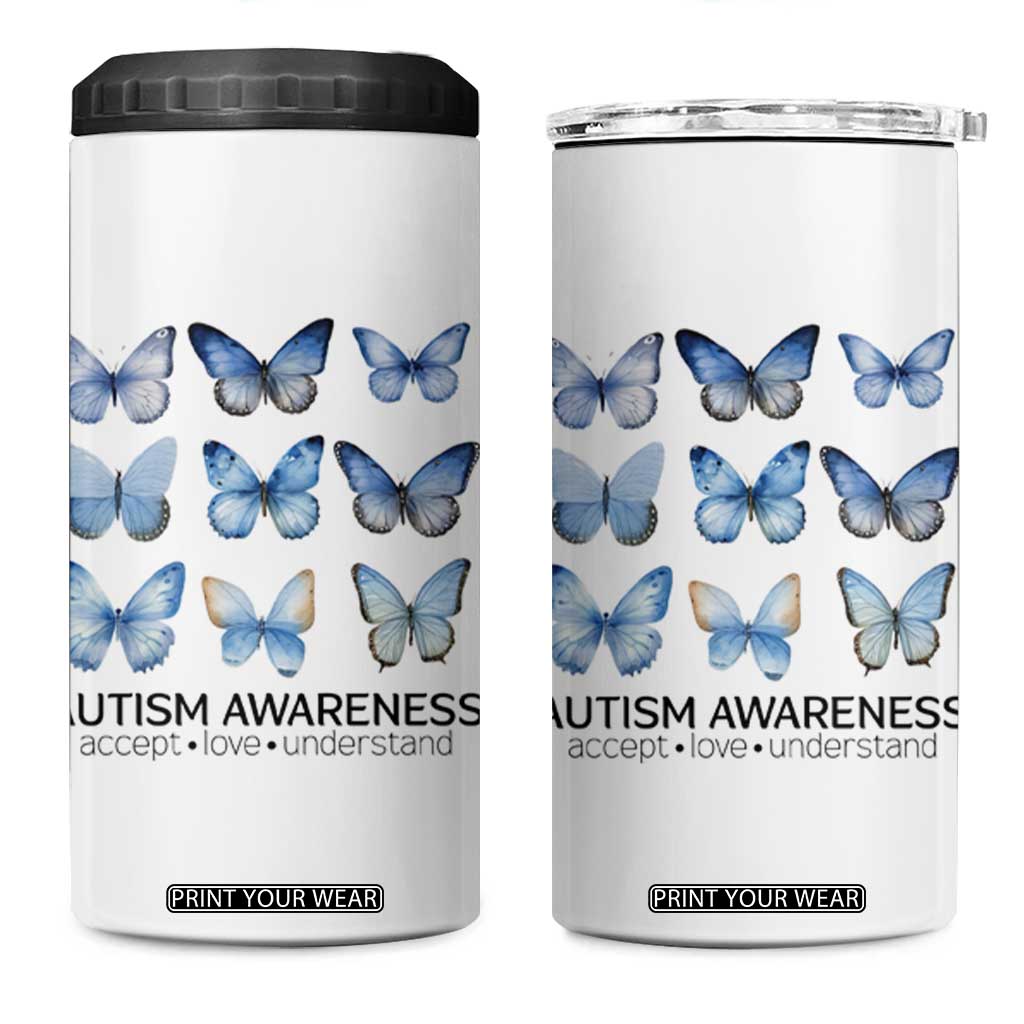 Autism Awareness Blue Butterflies 4 in 1 Can Cooler Tumbler Accept Love Understand TS02 One Size: 16 oz White Print Your Wear