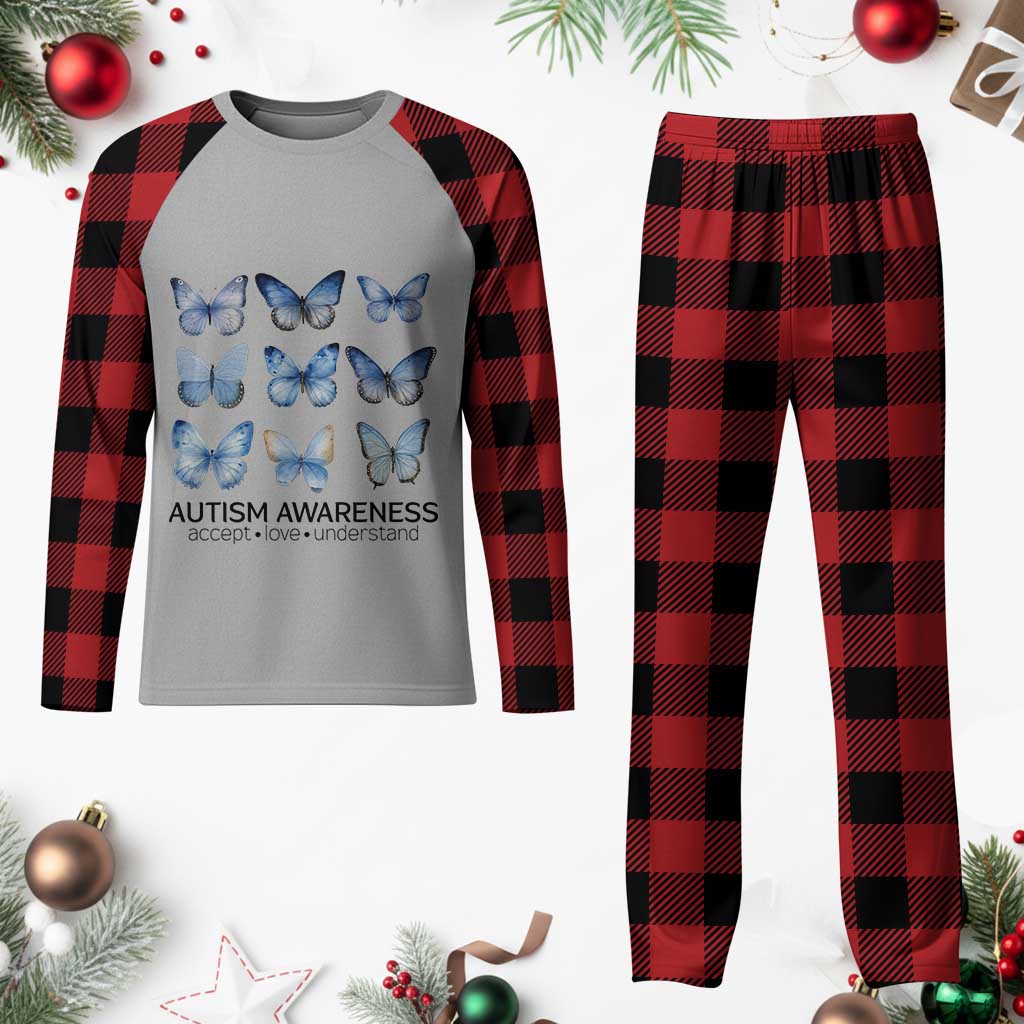 Autism Awareness Blue Butterflies Plaid Pajama Set Accept Love Understand TS02 Buffalo Plaid Print Your Wear