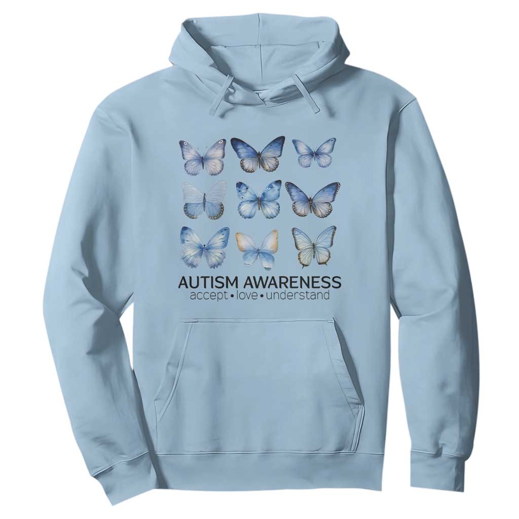 Autism Awareness Blue Butterflies Hoodie Accept Love Understand TS02 Light Blue Print Your Wear