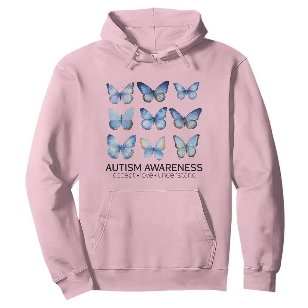 Autism Awareness Blue Butterflies Hoodie Accept Love Understand TS02 Light Pink Print Your Wear