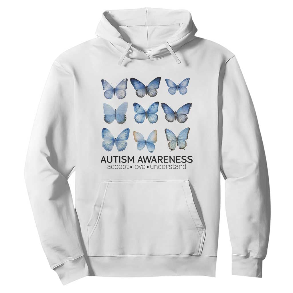 Autism Awareness Blue Butterflies Hoodie Accept Love Understand TS02 White Print Your Wear