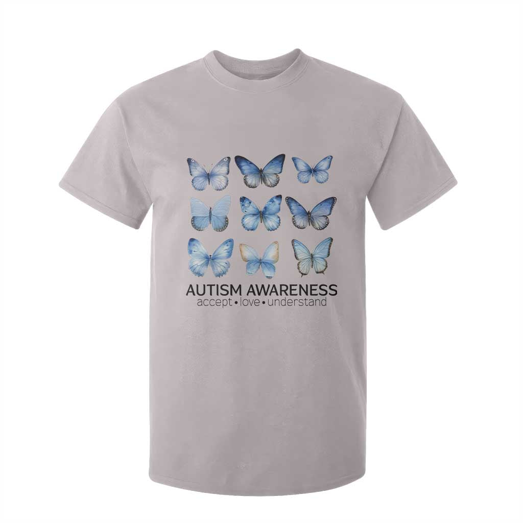 Autism Awareness Blue Butterflies T Shirt For Kid Accept Love Understand TS02 Ice Gray Print Your Wear