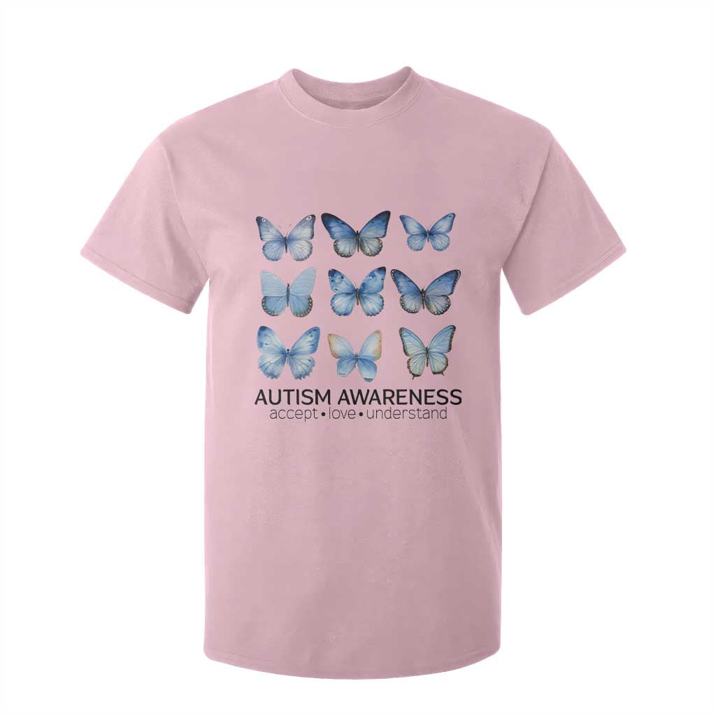 Autism Awareness Blue Butterflies T Shirt For Kid Accept Love Understand TS02 Light Pink Print Your Wear