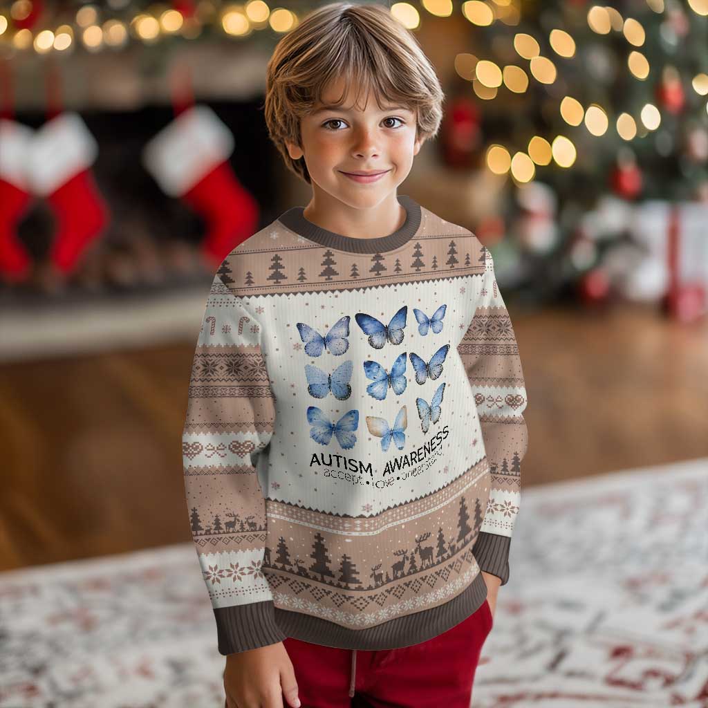 Autism Awareness Blue Butterflies Ugly Christmas Sweater Accept Love Understand TS02 Mocha Mousse Print Your Wear