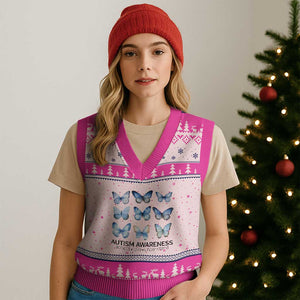 Autism Awareness Blue Butterflies V-Neck Knit Sweater Vest Accept Love Understand TS02 Hot Pink Print Your Wear