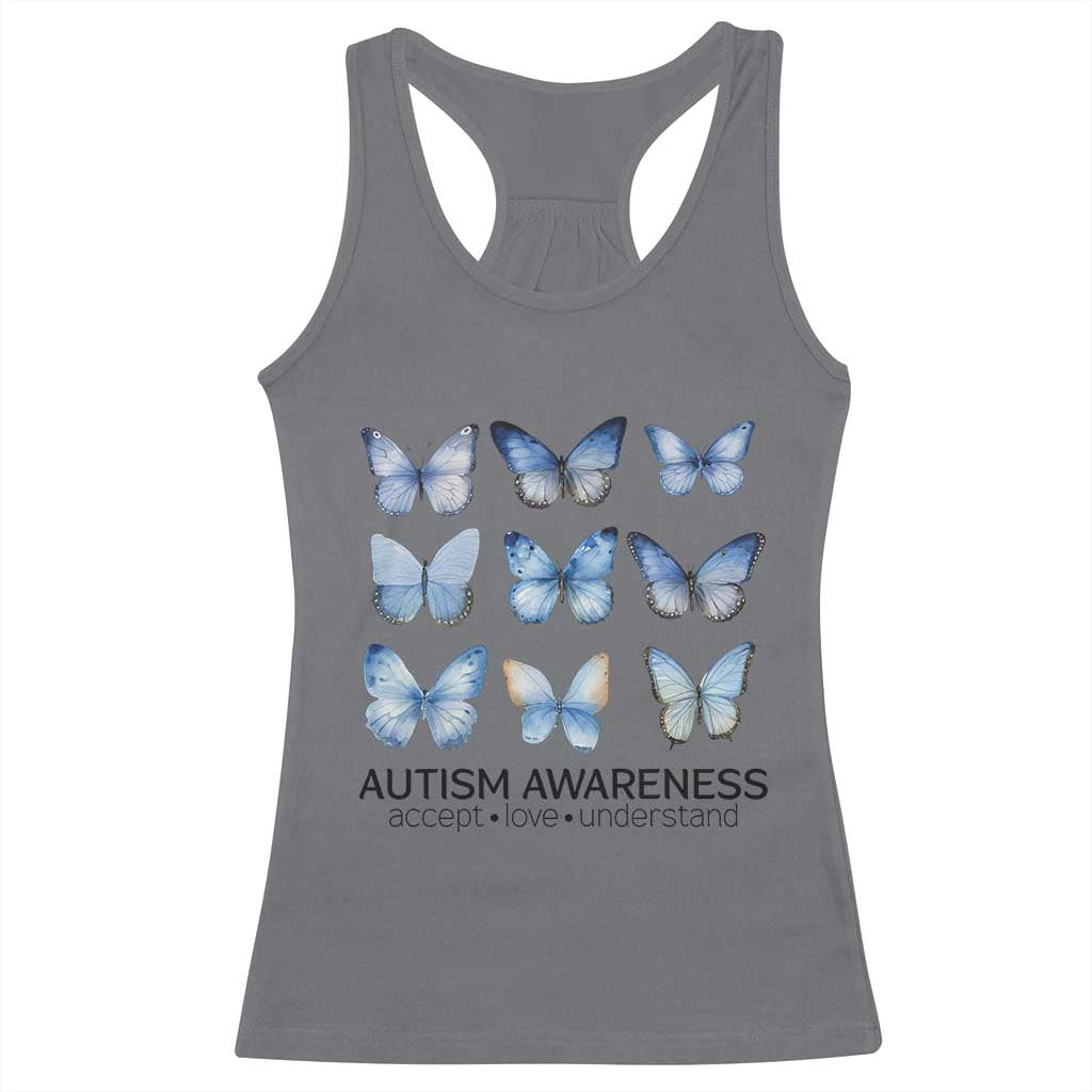Autism Awareness Blue Butterflies Racerback Tank Top Accept Love Understand TS02 Charcoal Print Your Wear