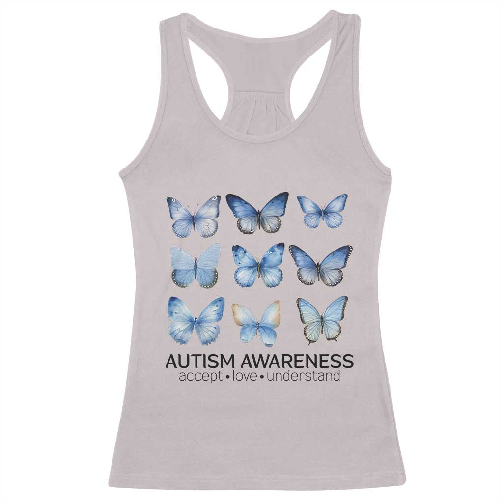 Autism Awareness Blue Butterflies Racerback Tank Top Accept Love Understand TS02 Ice Gray Print Your Wear