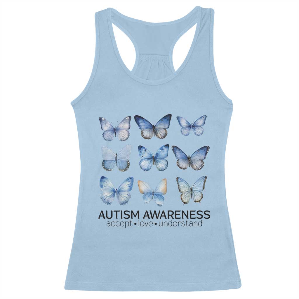 Autism Awareness Blue Butterflies Racerback Tank Top Accept Love Understand TS02 Light Blue Print Your Wear